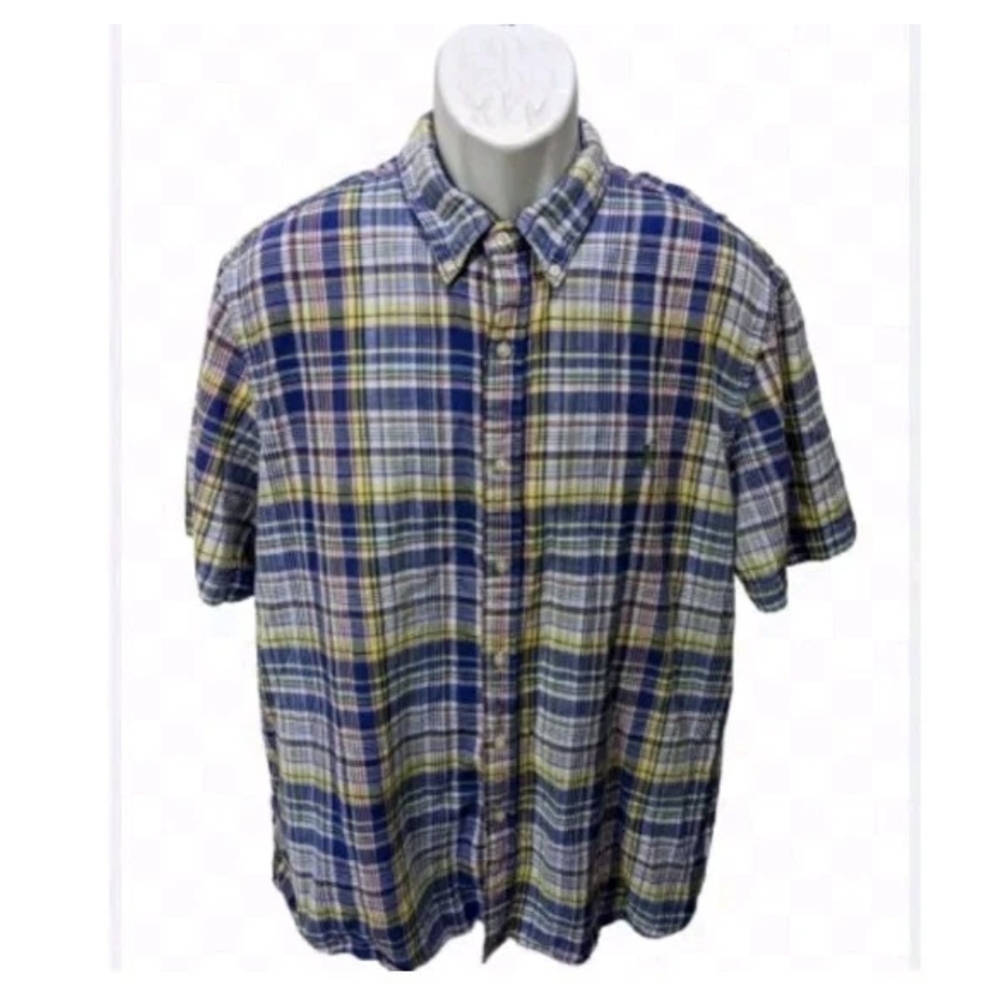 Ralph Lauren XXL Casual Button Down Shirt Plaid Short Sleeve Mens #8900